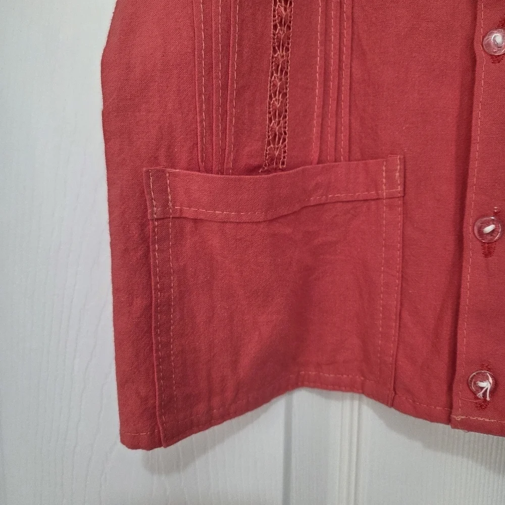 Handmade Boys Coral Salmon Embroidery Button down Size 6 Summer Spring Beach - Picture 5 of 7
